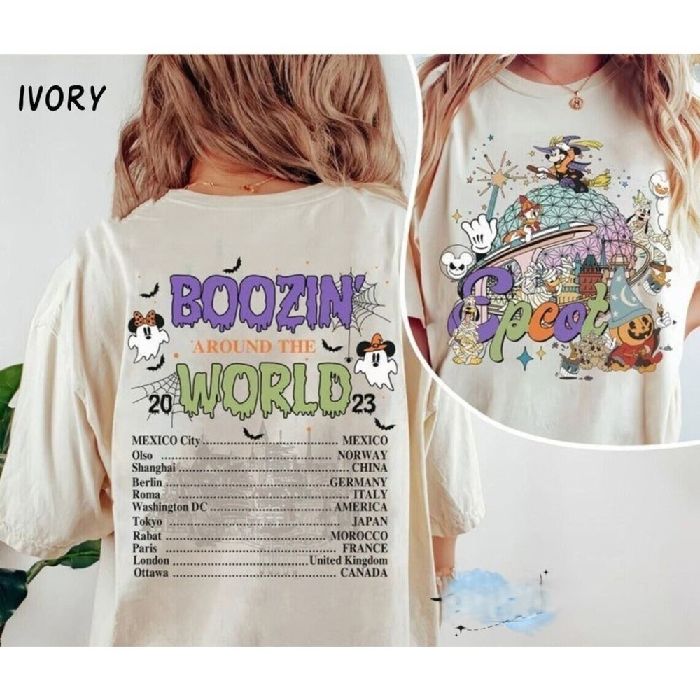 Epcot Halloween World Tour Holiday 2 Sided Unisex T-Shirt